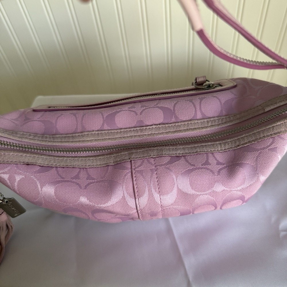 Vintage COACH Signature East West Hobo Shoulder Bag Purse Pink Canvas Y2K - Picture 9 of 16